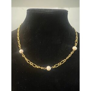 Medici Gold Tone Chain Necklace 18" Faux Pearl Accents Classic Elegant Jewelry